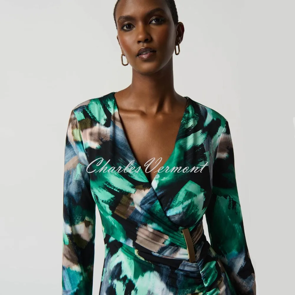 Joseph Ribkoff Style 234019 Abstract Print Dress With Ruched Detail