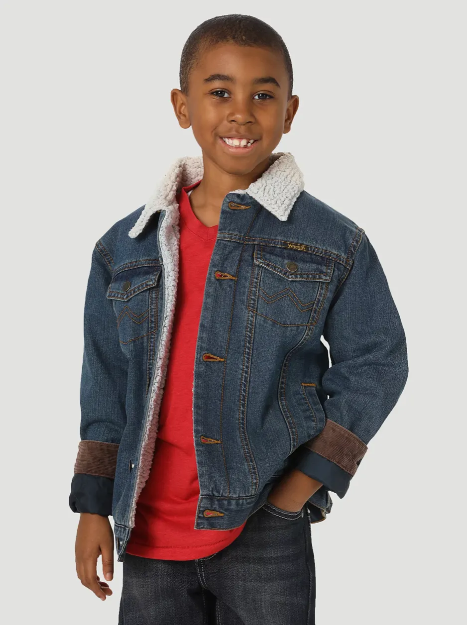 Kids Denim Jacket Sherpa Lined Rustic Blue - 1084256RT