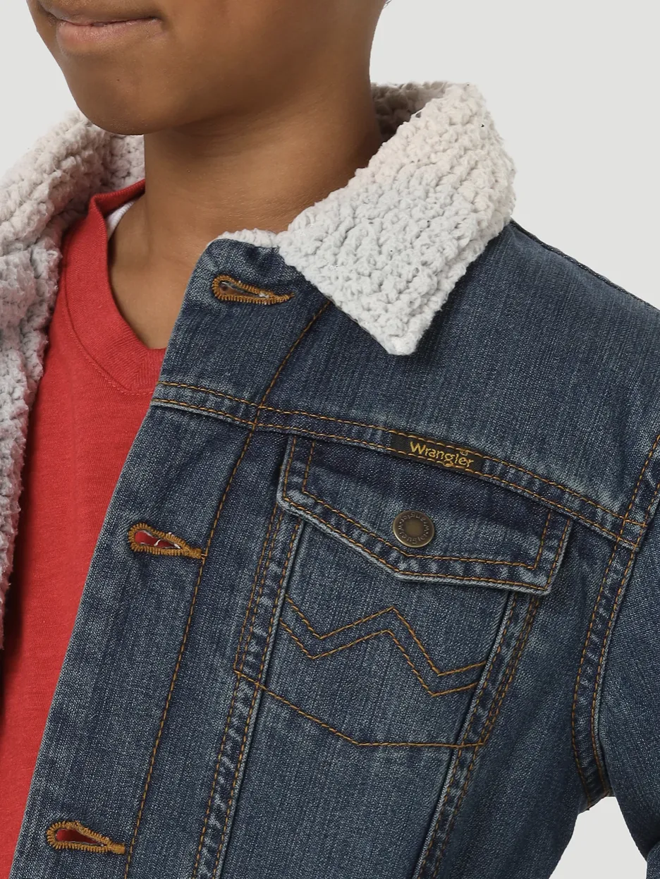 Kids Denim Jacket Sherpa Lined Rustic Blue - 1084256RT