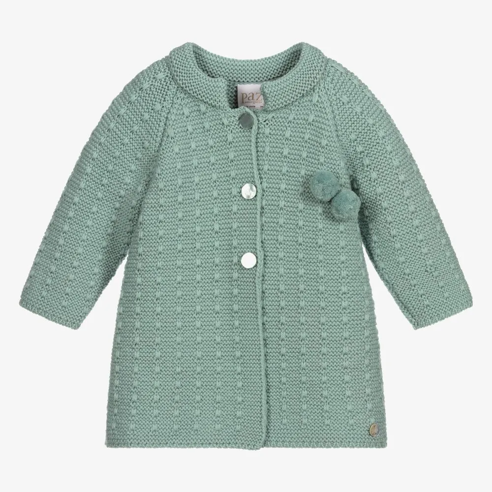 Knitted Green Wool Baby Coat.