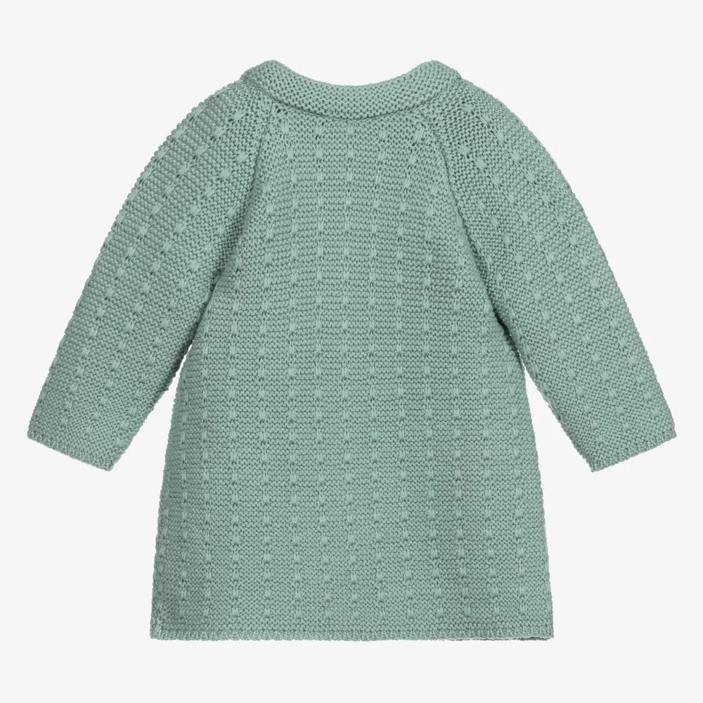 Knitted Green Wool Baby Coat.