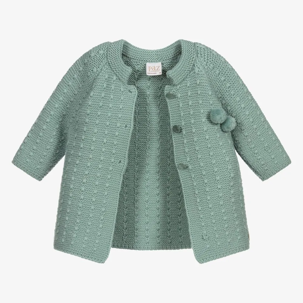 Knitted Green Wool Baby Coat.