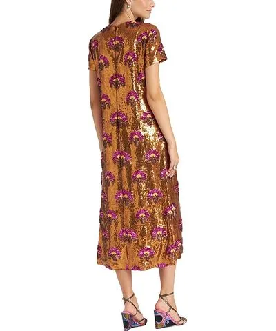 La Doublej Rust Super Textured Sequins Swing Dress