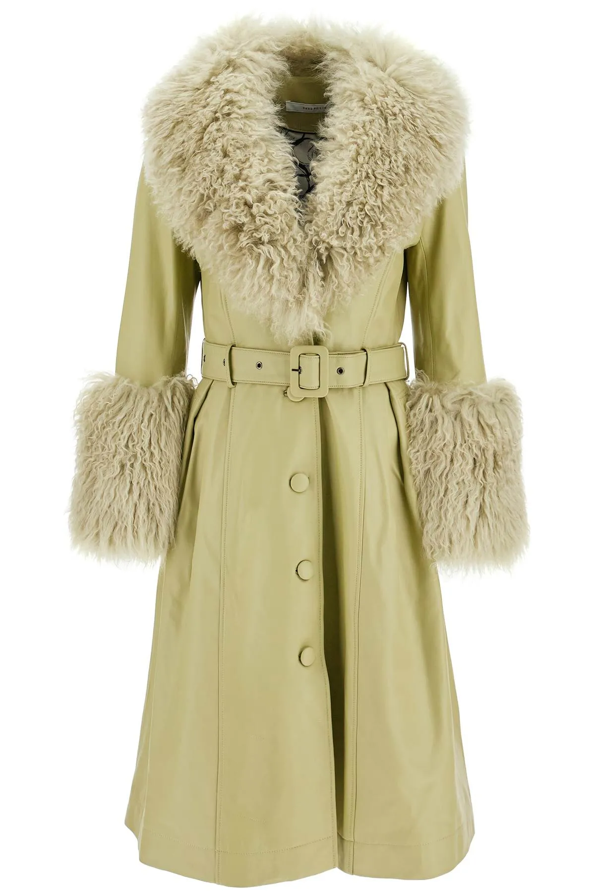 Leather and shearling long coat - Fox fur coat with shearling lining	

