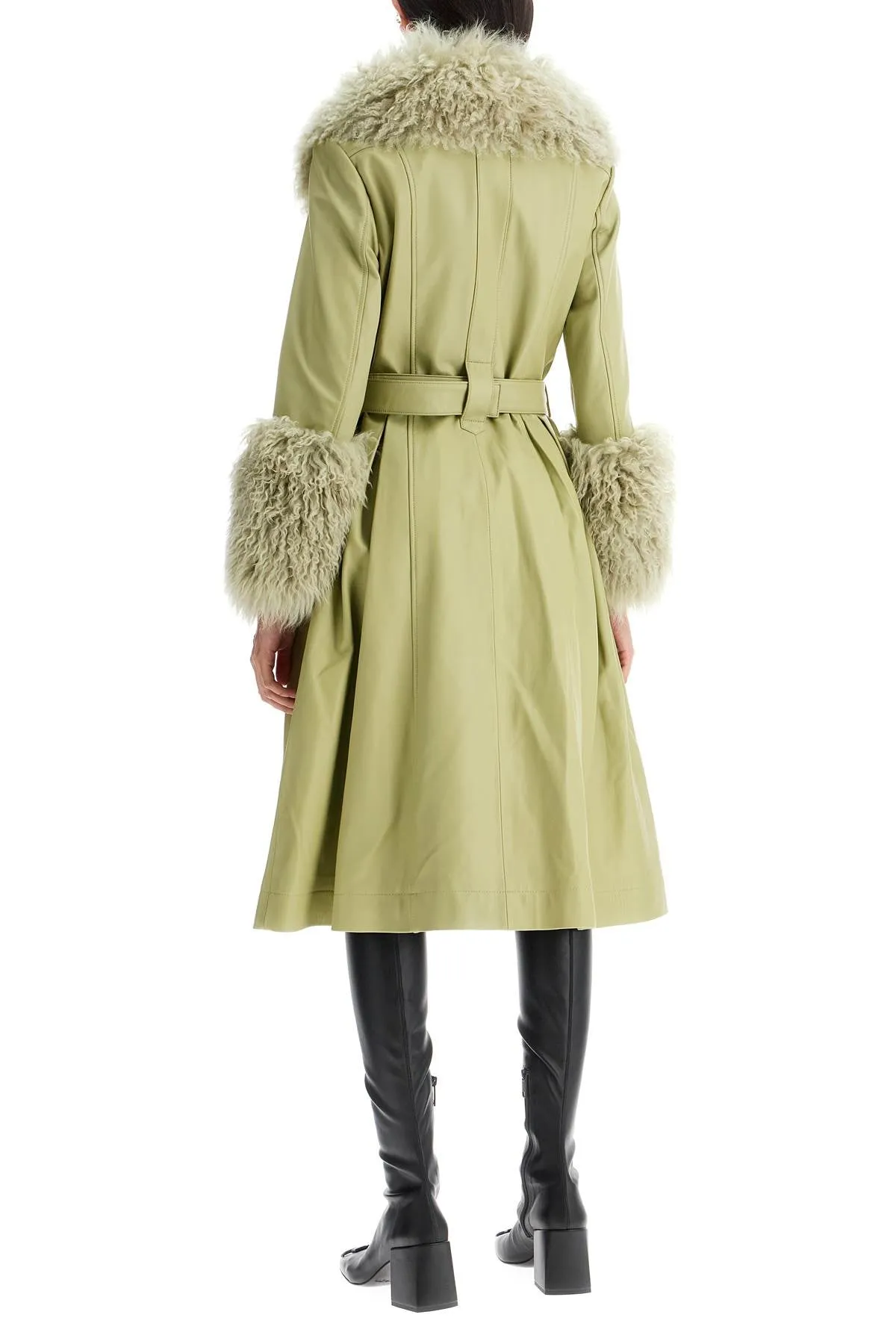 Leather and shearling long coat - Fox fur coat with shearling lining	

