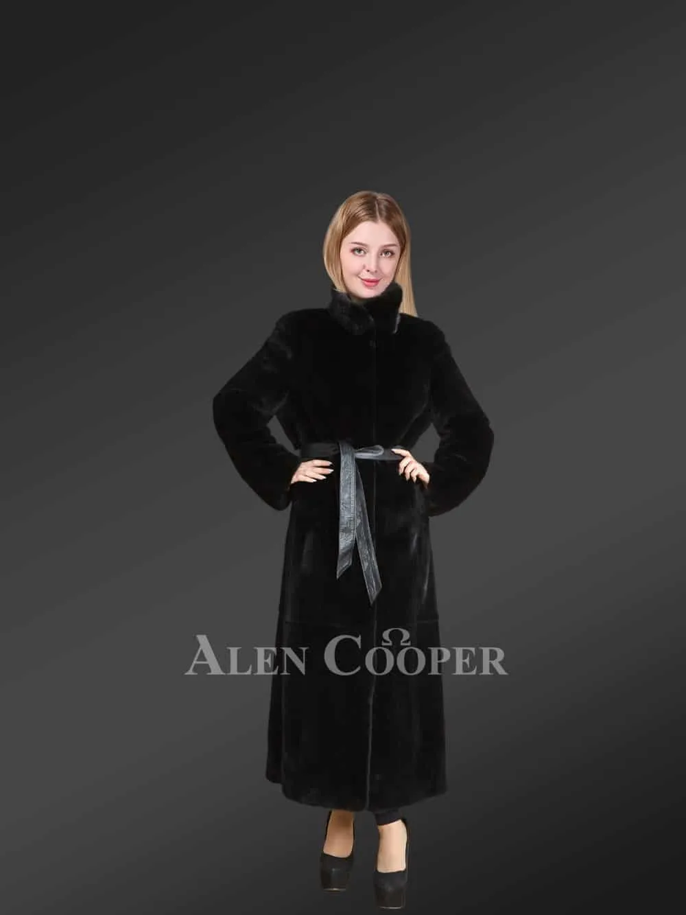 Long Mink Coat Leather Belt