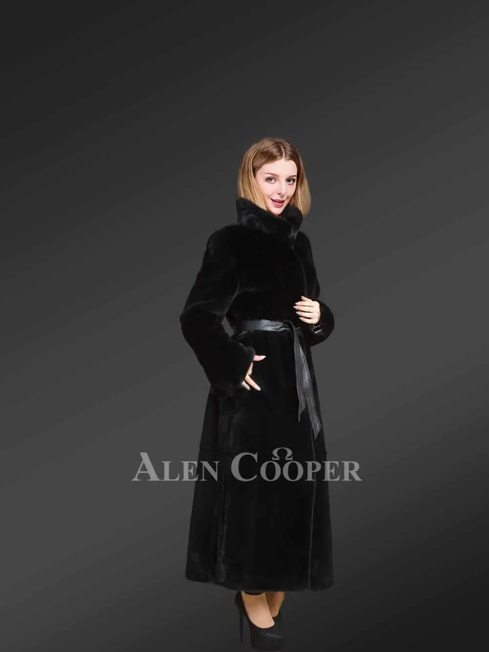 Long Mink Coat Leather Belt