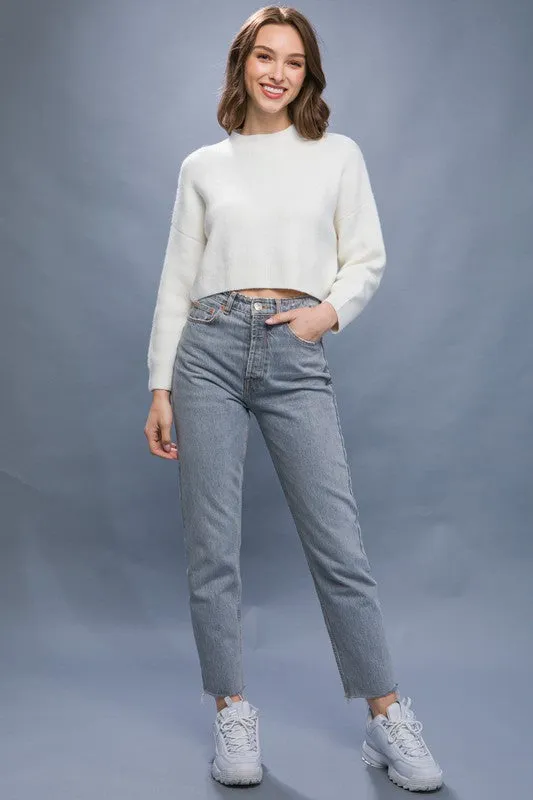 LOVE TREE Cropped Sweater Top in Wool Blend