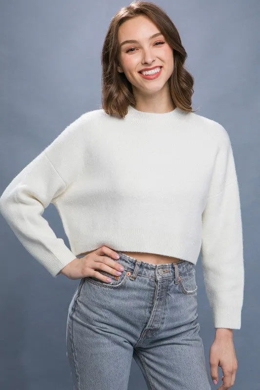 LOVE TREE Cropped Sweater Top in Wool Blend