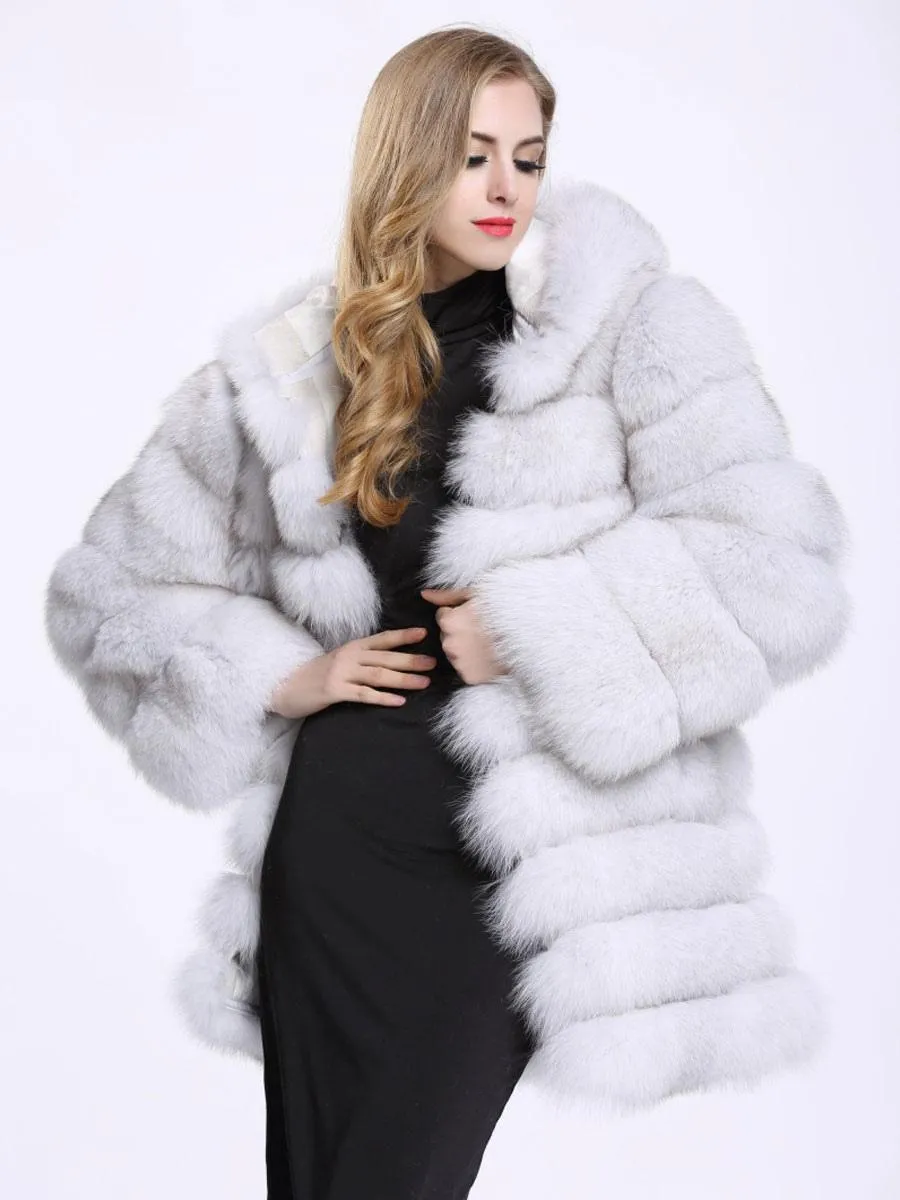 Luxurious Women's Faux Fur Coat with Hood - Eco-Friendly Winter Coat