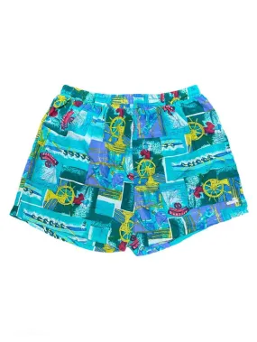 Colorful Abstract Surf Shorts for Men, Vintage 90s Style