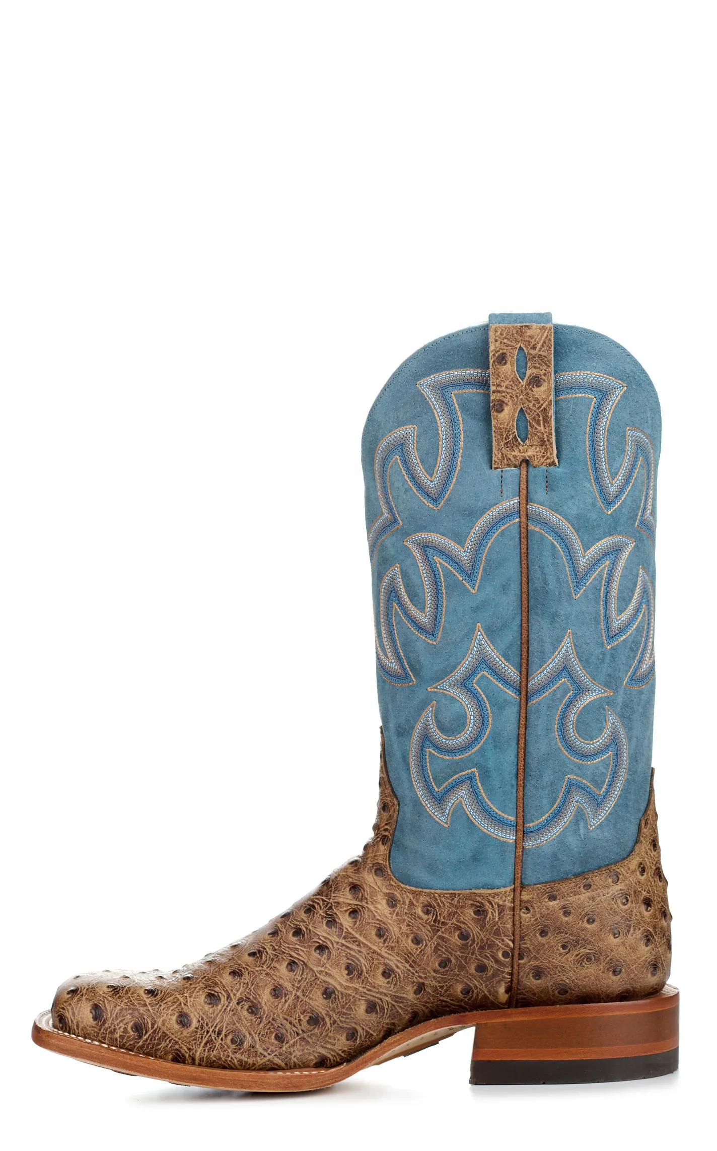 Men's Blue Sand Ostrich Print Wide Square Toe Cowboy Boots from Cavender's.