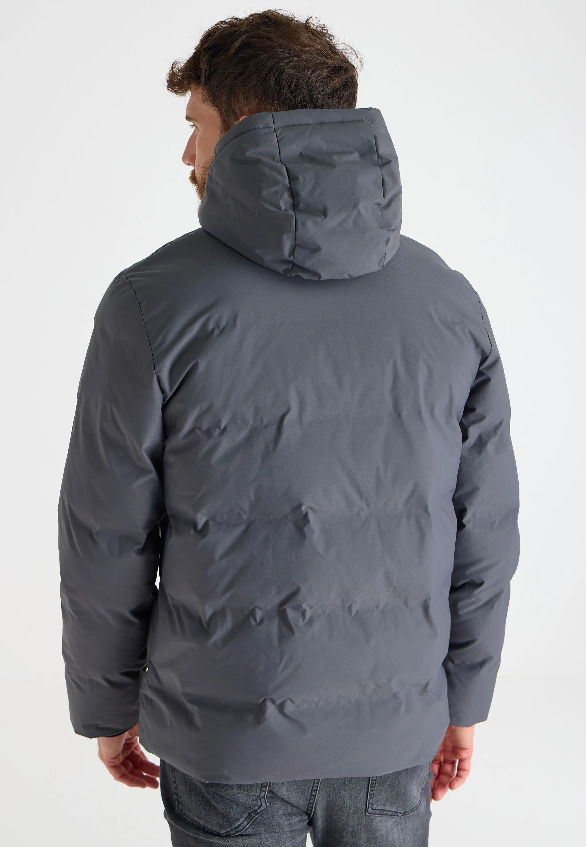 Charcoal Padded Jacket for Men with Hood