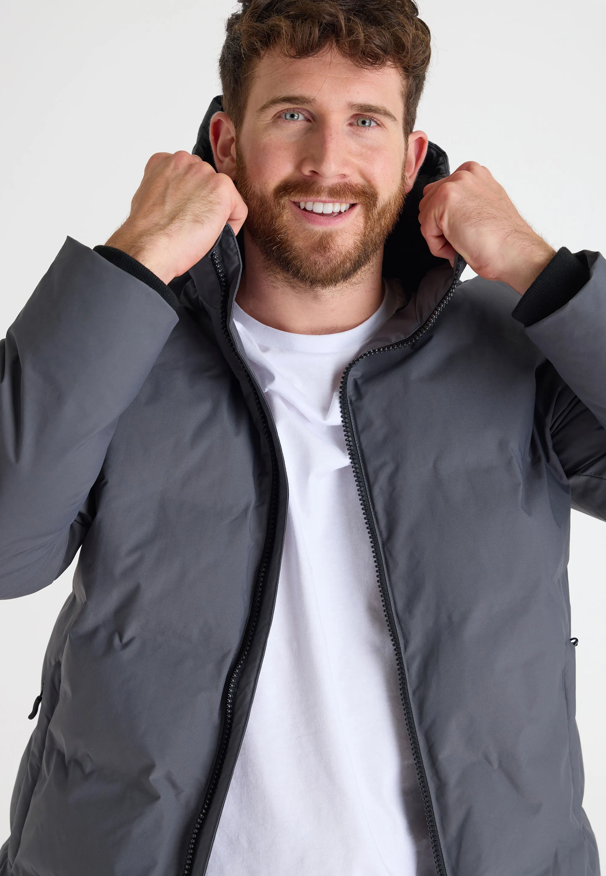 Charcoal Padded Jacket for Men with Hood