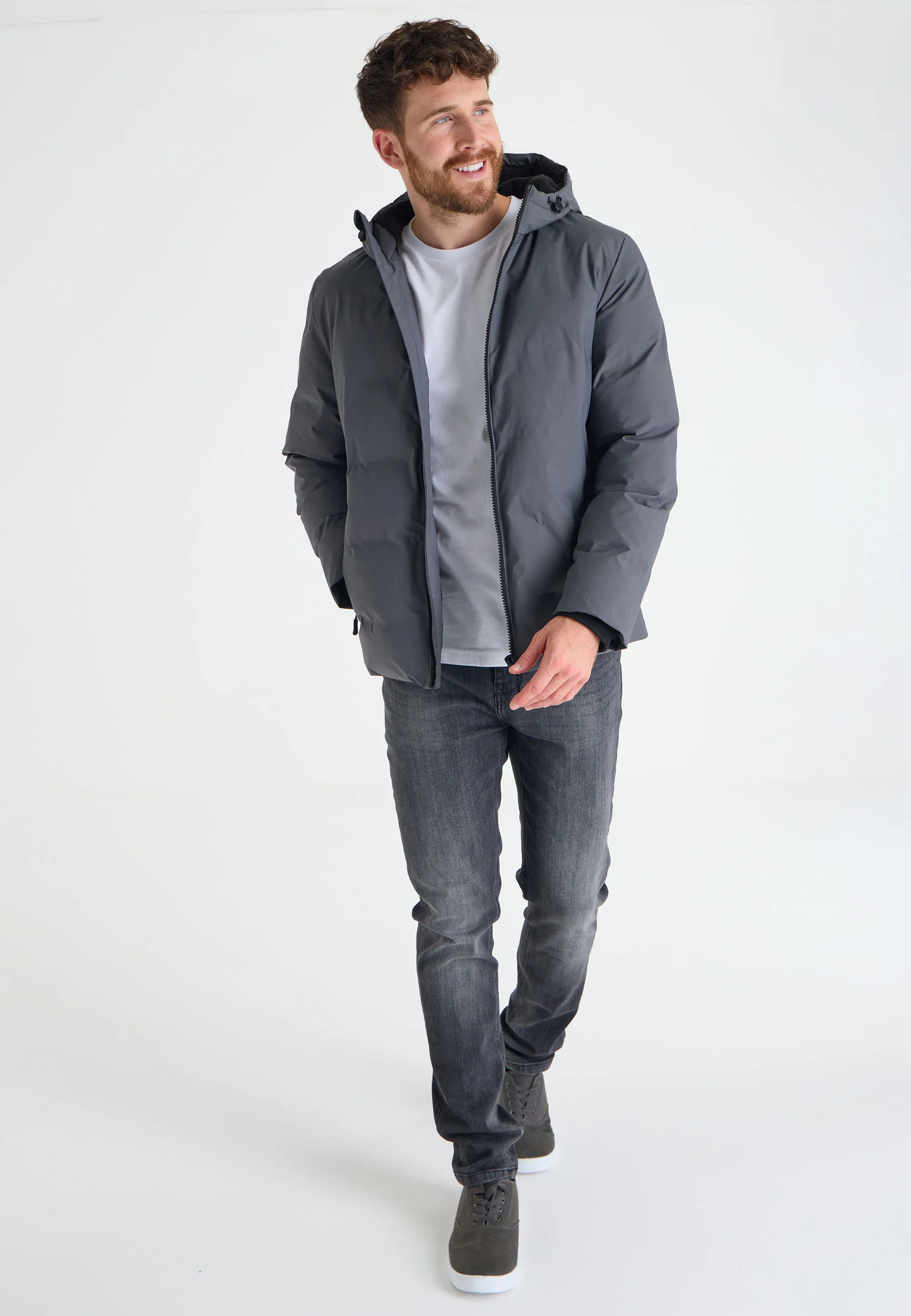 Charcoal Padded Jacket for Men with Hood