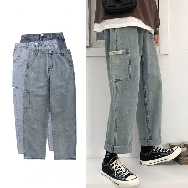 Men's light blue baggy jeans.