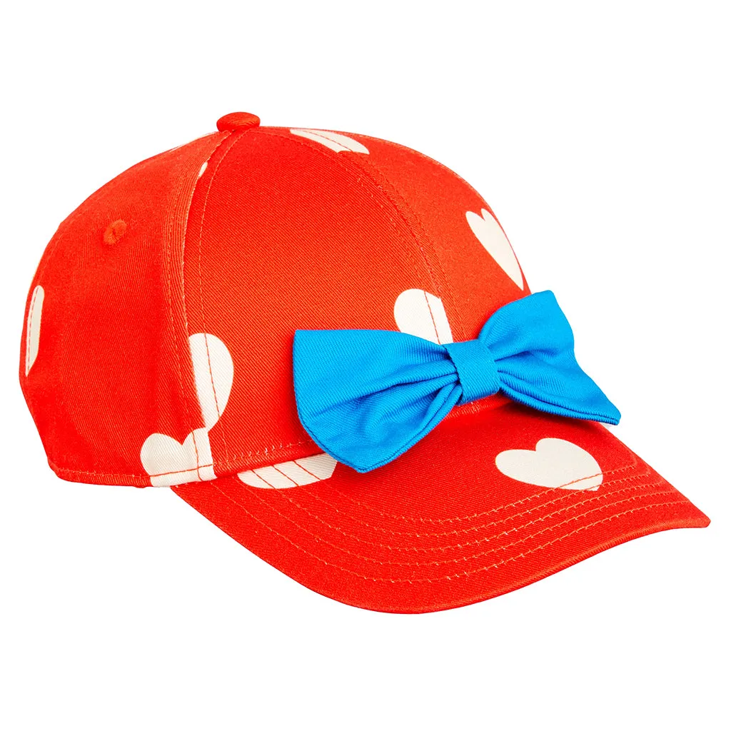 Child Hearts Bow Cap Red by Mini Rodini