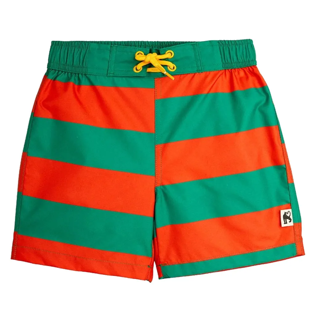 Child Swim Shorts Green And Red Stripes