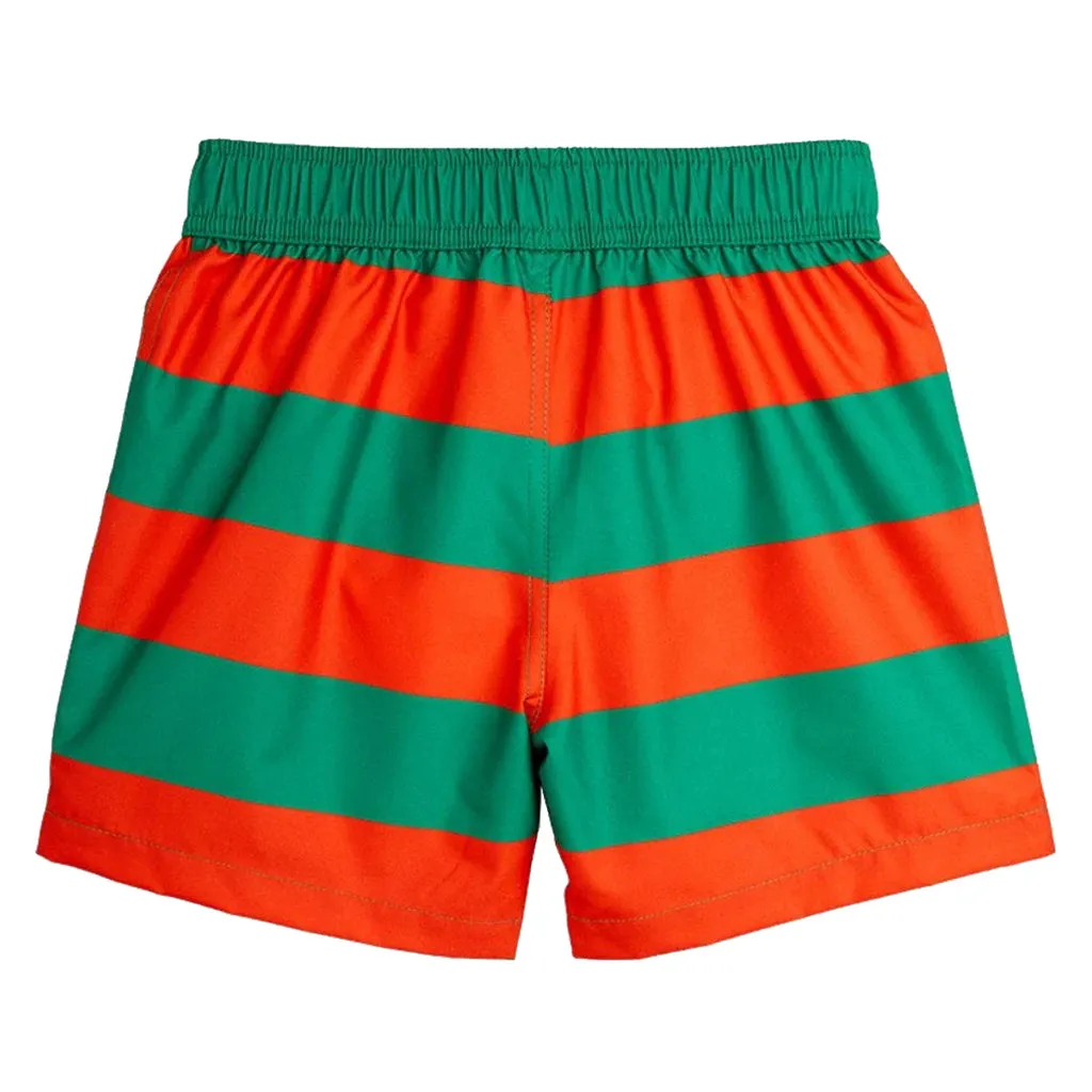 Child Swim Shorts Green And Red Stripes