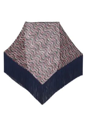 MISSONI Navy Blue Multicolor Triangle Fringed Scarf Women FW24