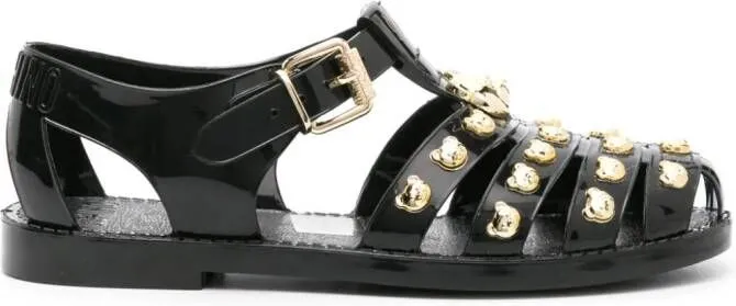 Moschino Black Teddy Bear Stud Patent Sandals