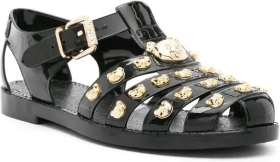 Moschino Black Teddy Bear Stud Patent Sandals