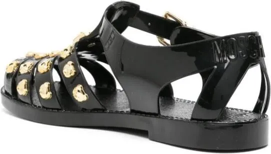 Moschino Black Teddy Bear Stud Patent Sandals