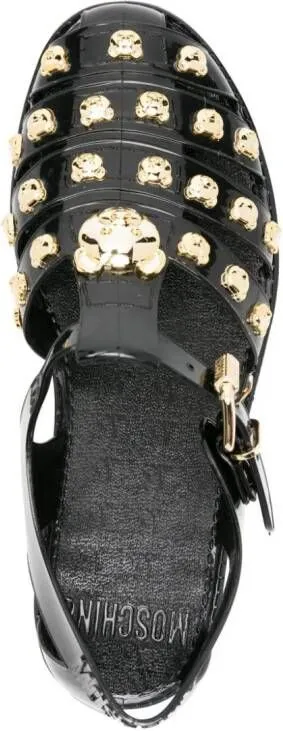 Moschino Black Teddy Bear Stud Patent Sandals