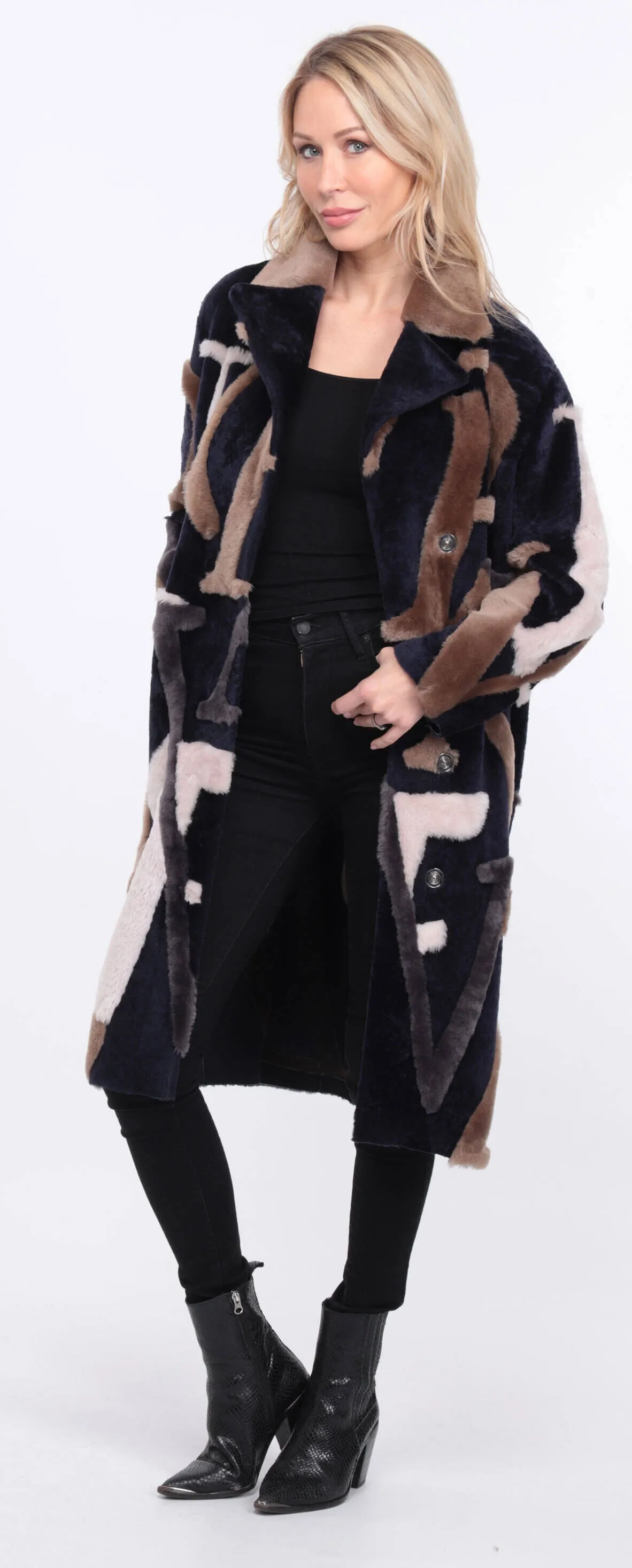 navy beige starle sheepskin coat women.