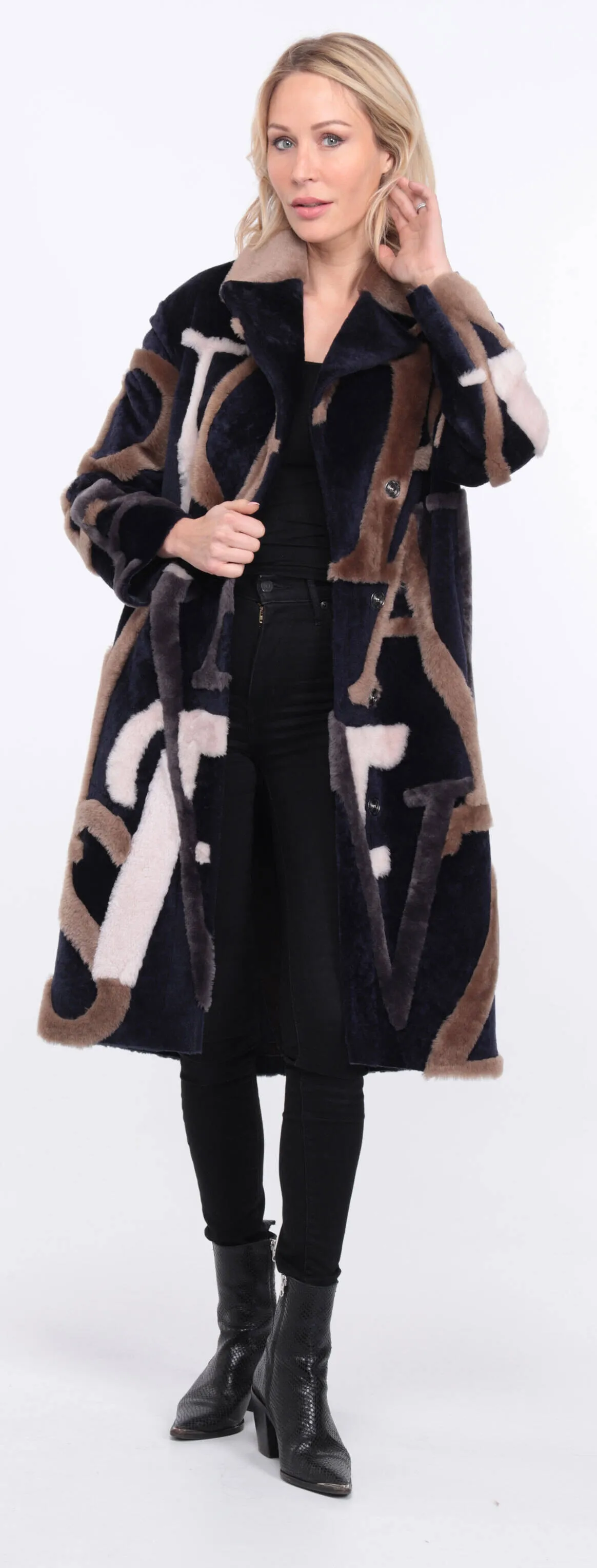 navy beige starle sheepskin coat women.