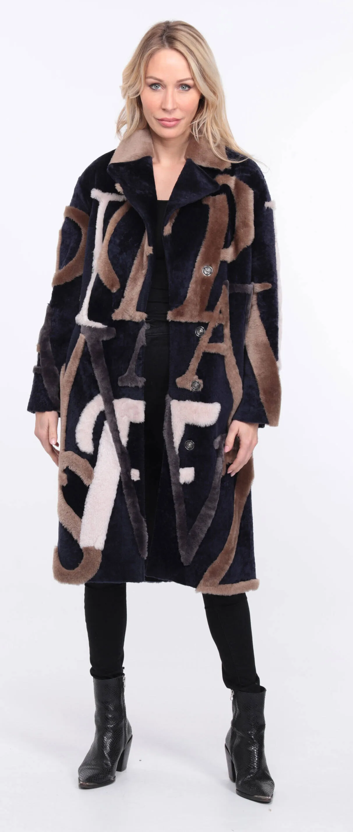 navy beige starle sheepskin coat women.