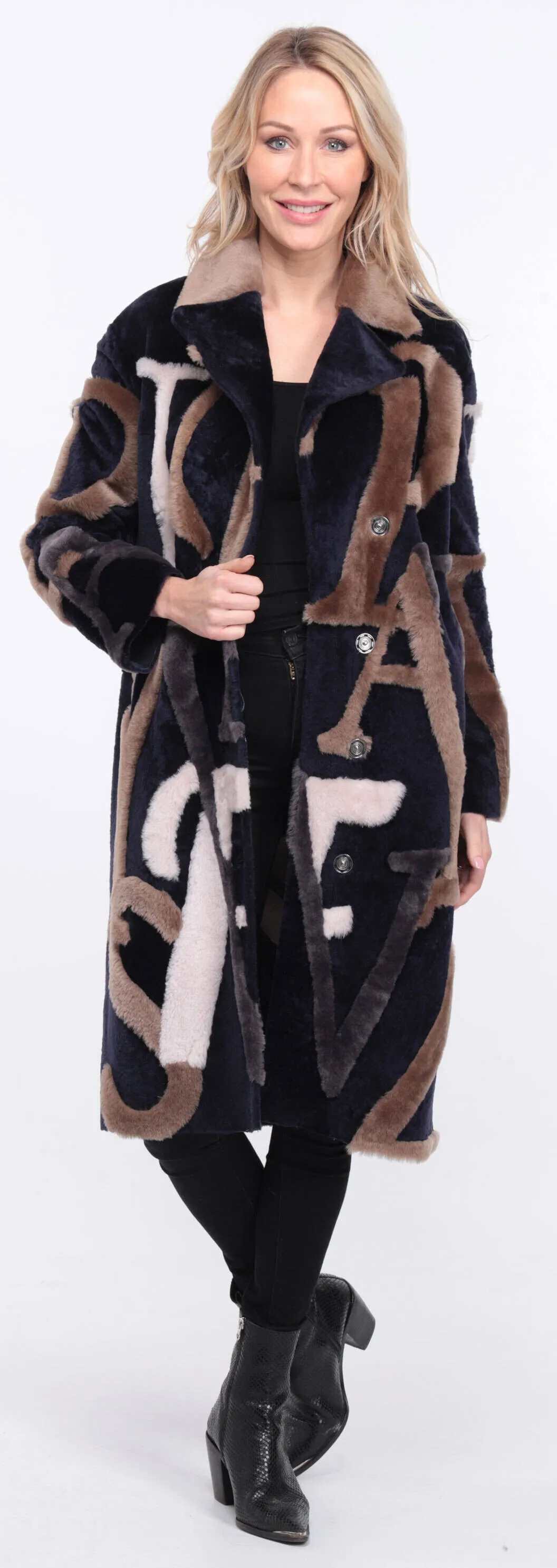 navy beige starle sheepskin coat women.