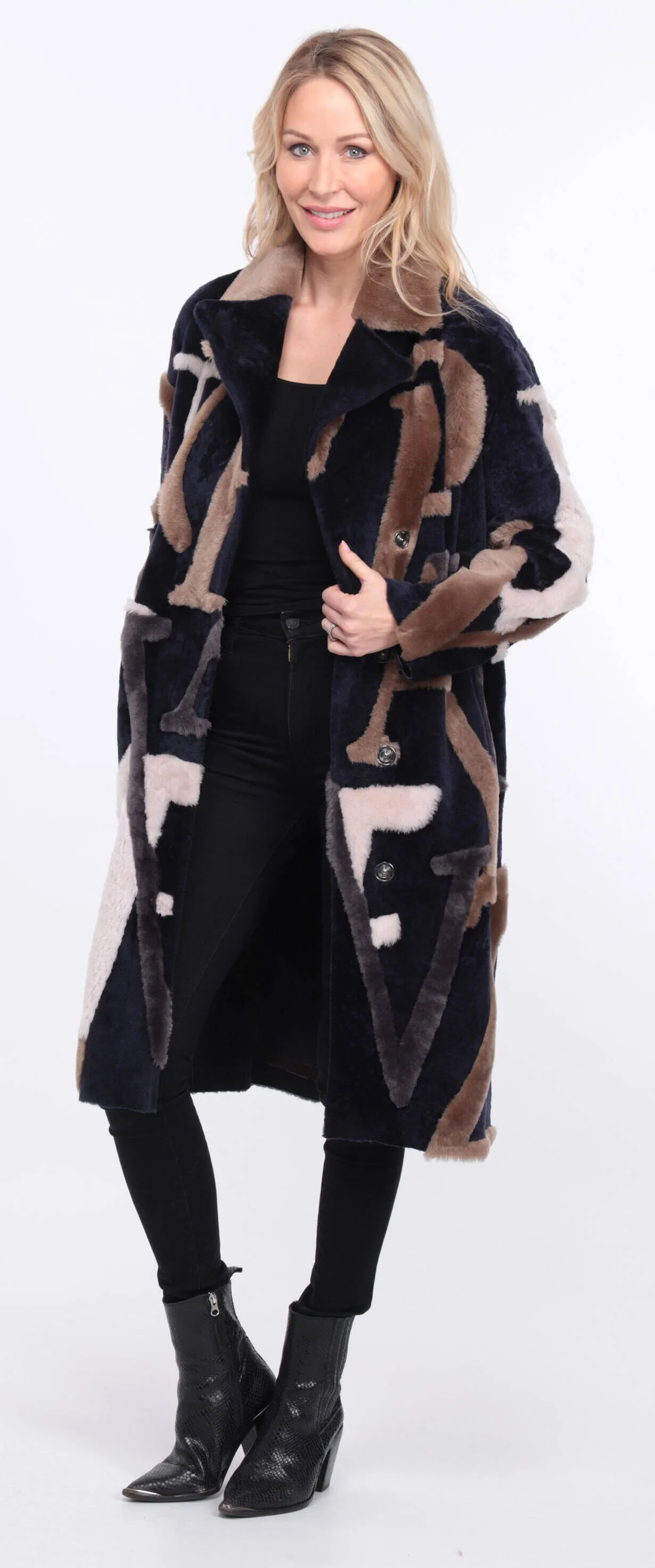 navy beige starle sheepskin coat women.