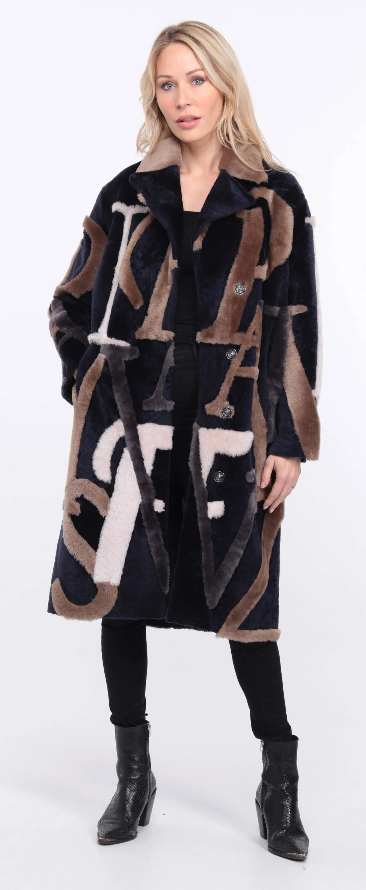 navy beige starle sheepskin coat women.