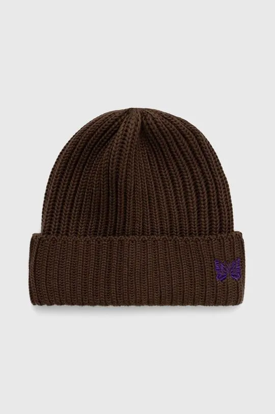 Brown Needles Wool Beanie Watch Cap Merino Wool NS064