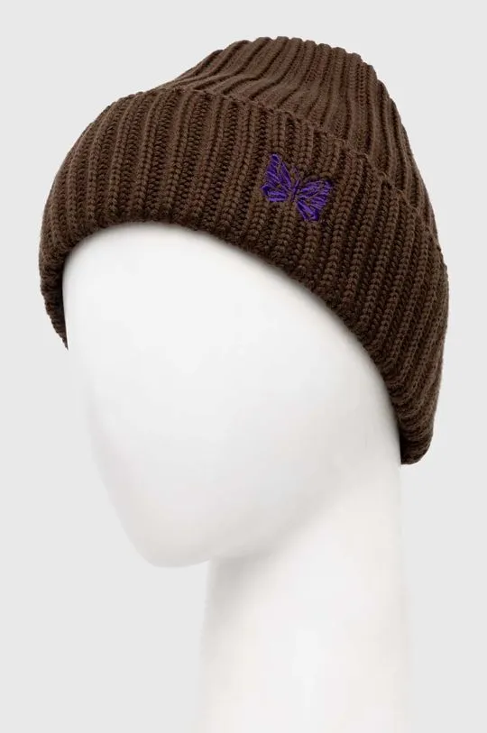 Brown Needles Wool Beanie Watch Cap Merino Wool NS064