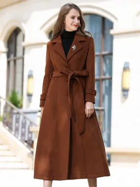 New Belted Button Winter Coat for Women - A-Line Full Length (2024)