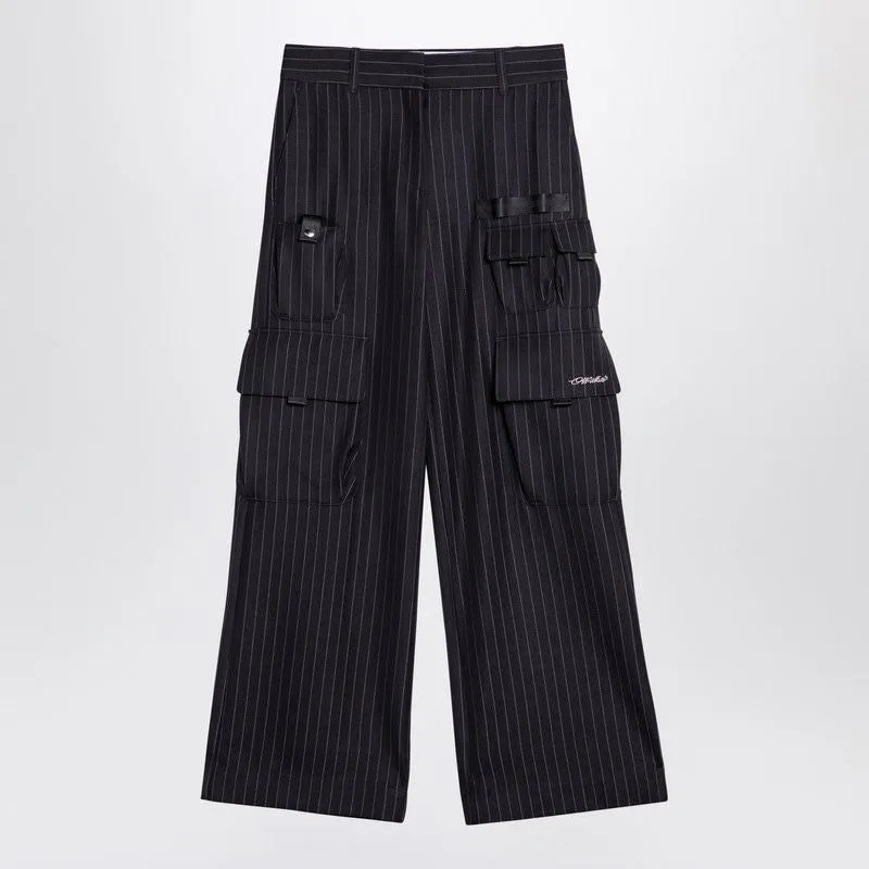 OFF-WHITE Wide Grey Pinstripe Cargo Trousers Women FW24