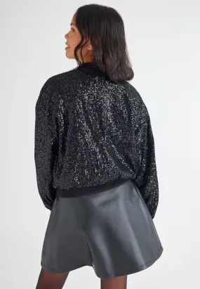 Black Sequin Bomber Jacket for Older Girls