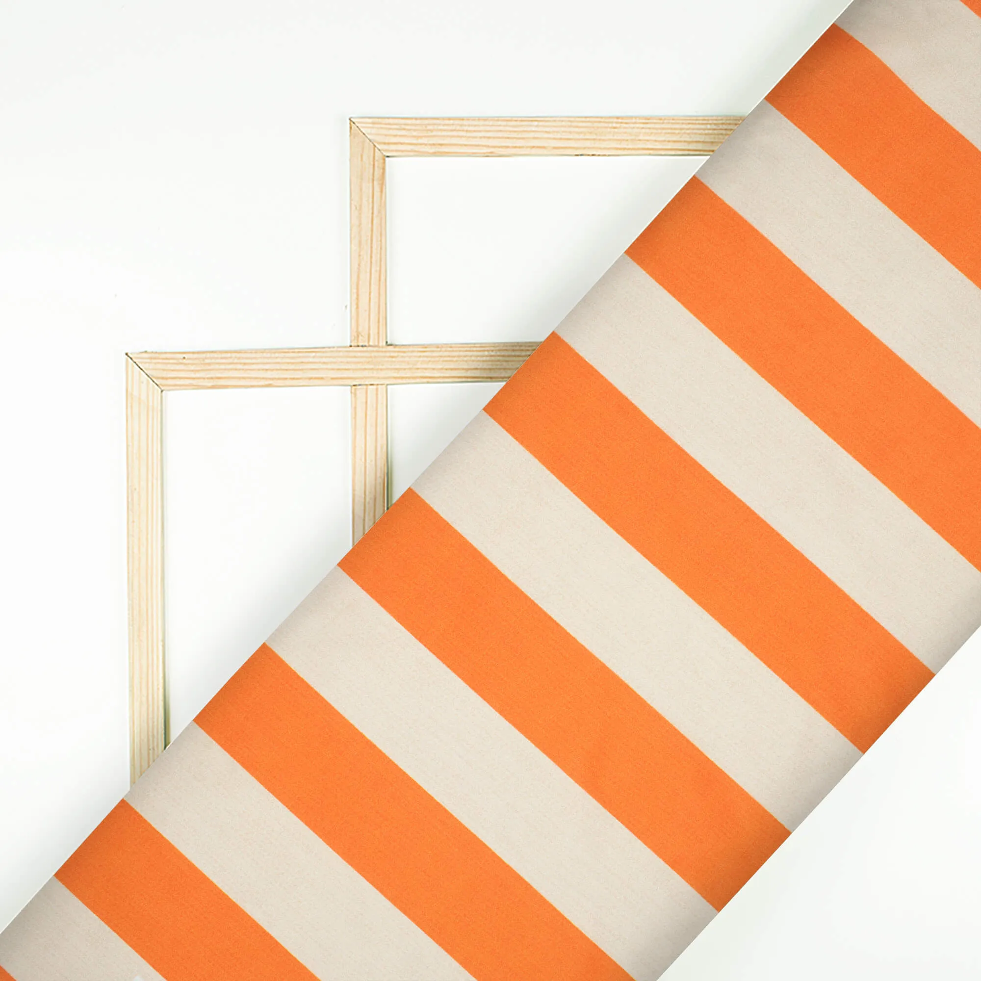 Orange Cream Tiger Stripe Printed Micro Crepe Fabric