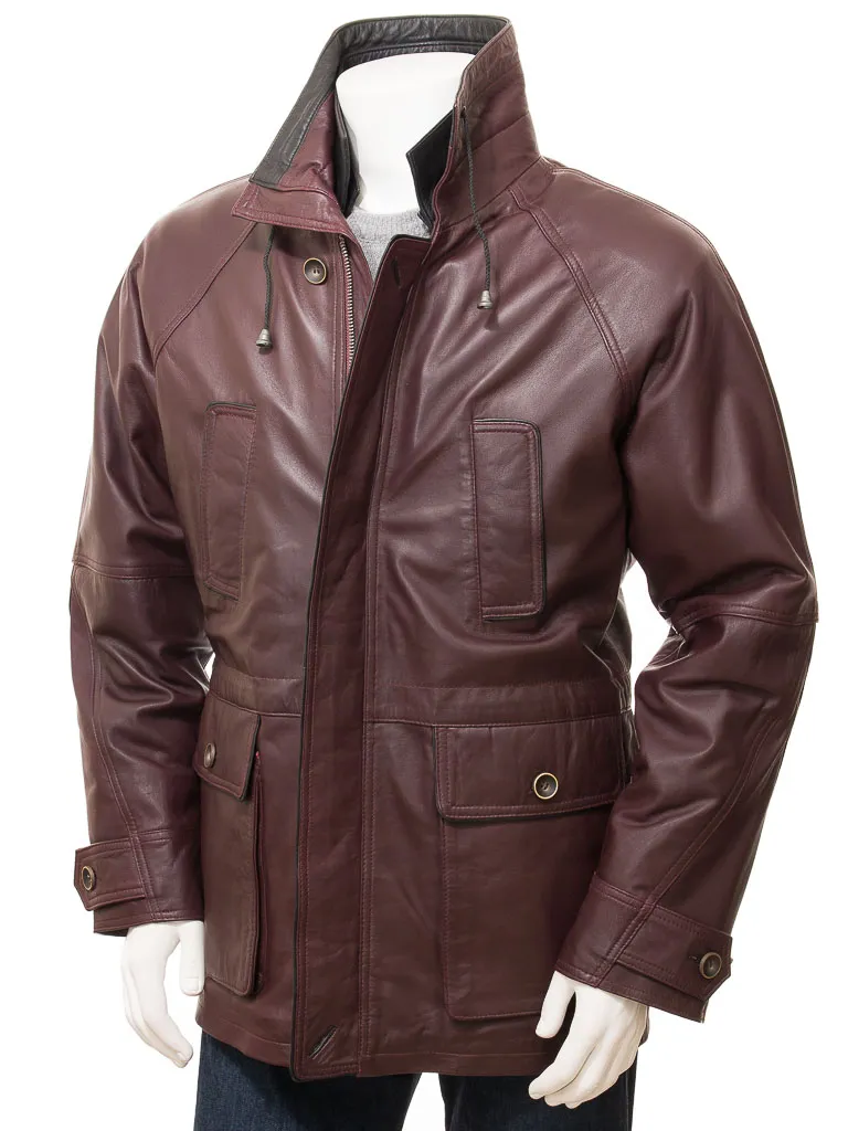 Oxblood men's leather coat by Brealeys