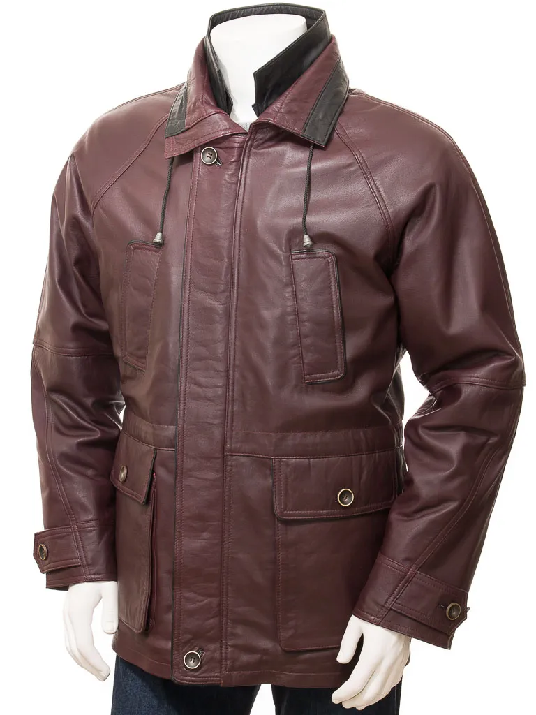 Oxblood men's leather coat by Brealeys