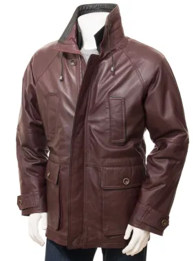 Oxblood men's leather coat by Brealeys