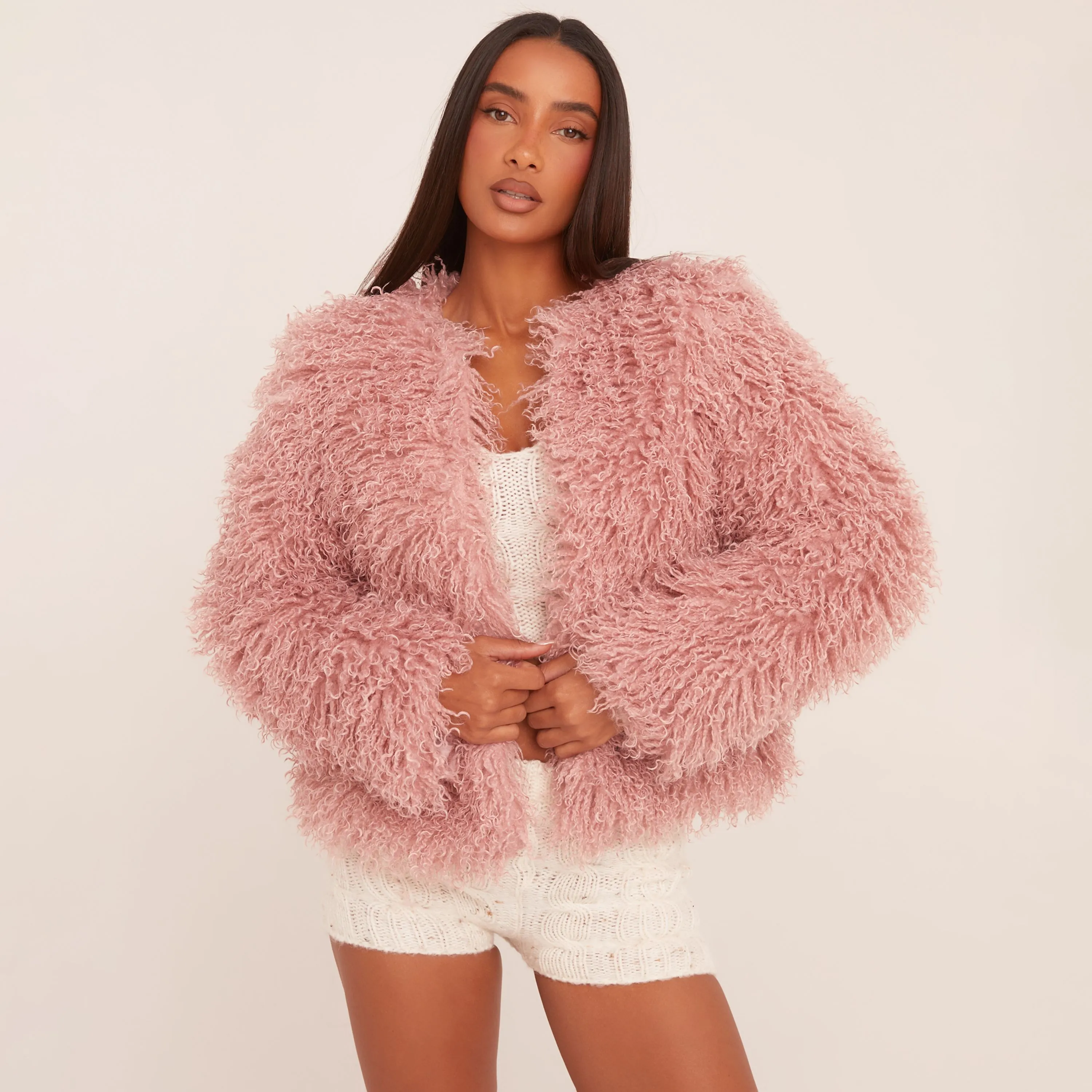 Pink Faux Fur Shaggy Coat