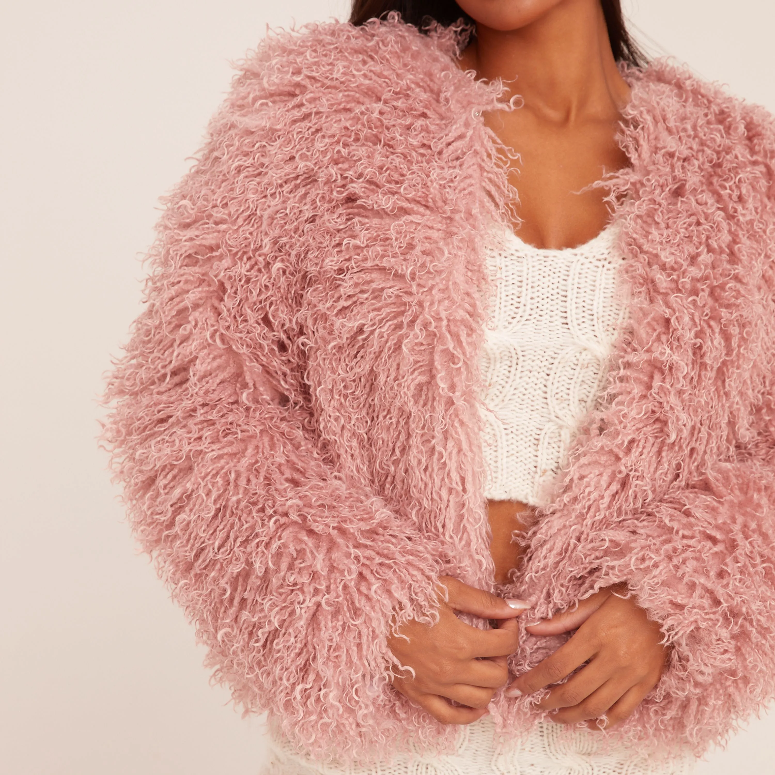 Pink Faux Fur Shaggy Coat