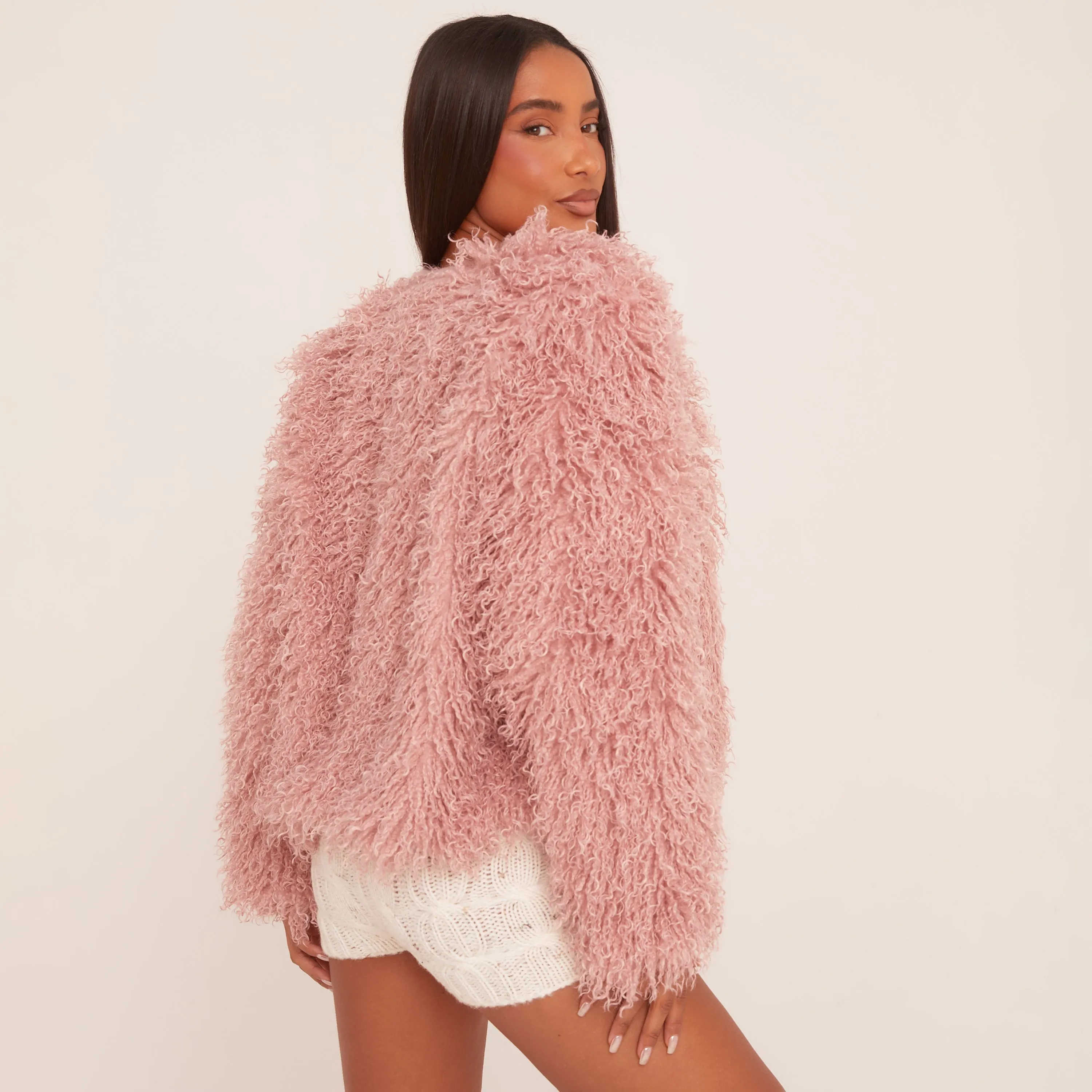 Pink Faux Fur Shaggy Coat