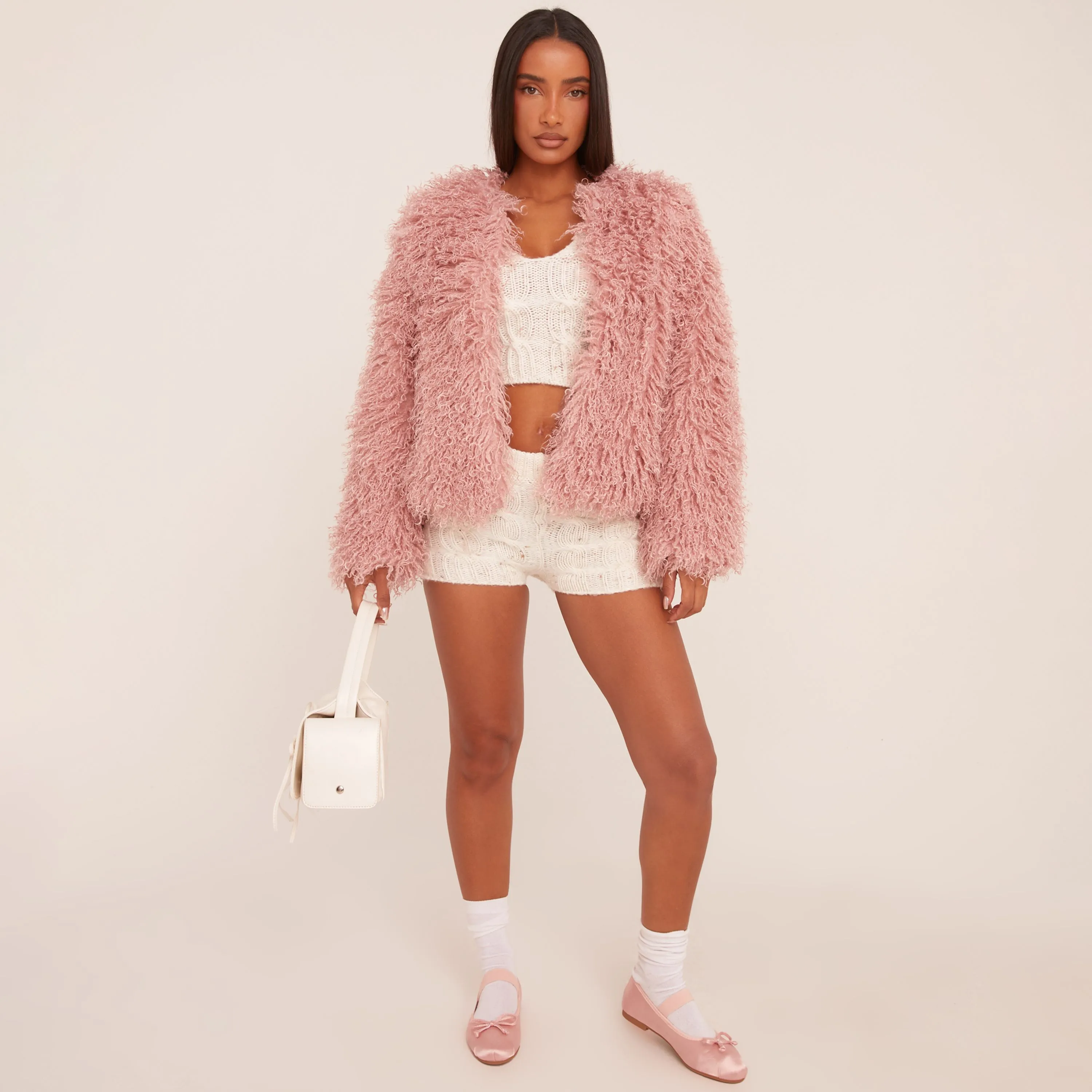 Pink Faux Fur Shaggy Coat