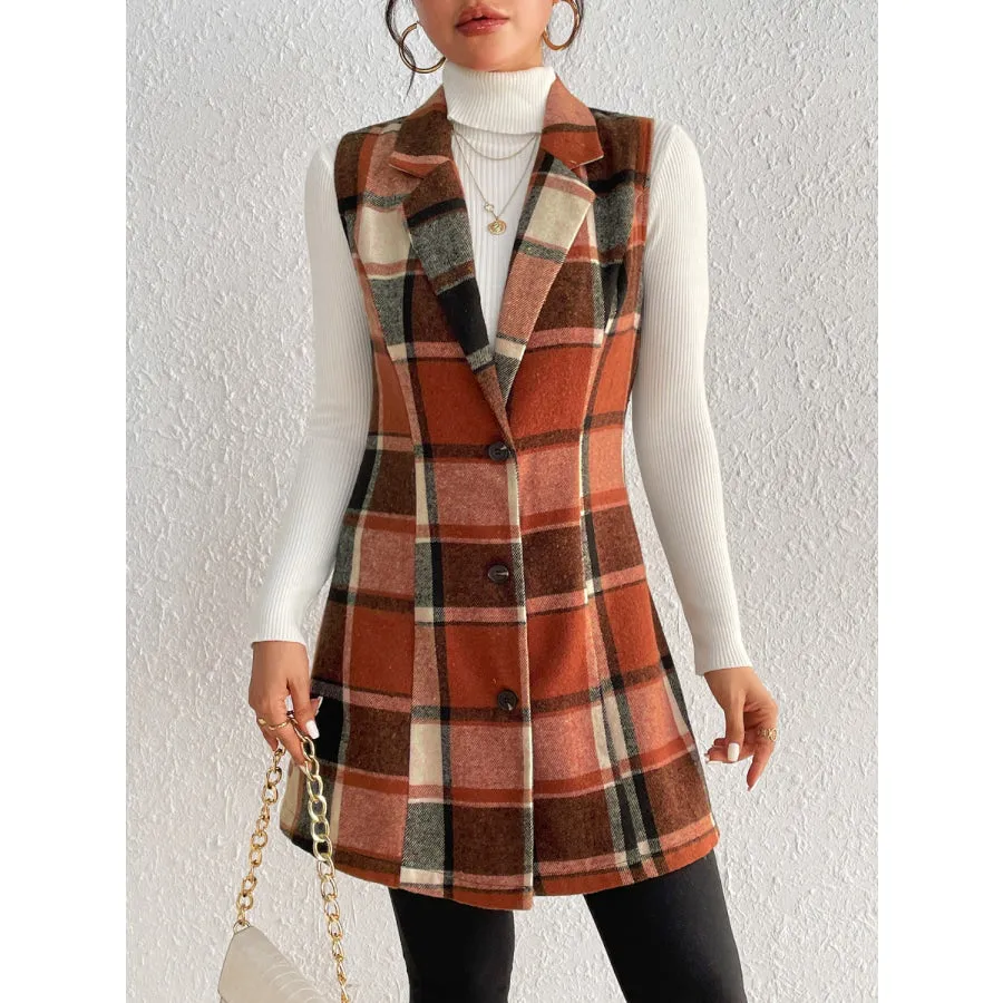 Plaid Vest Coat Button Up