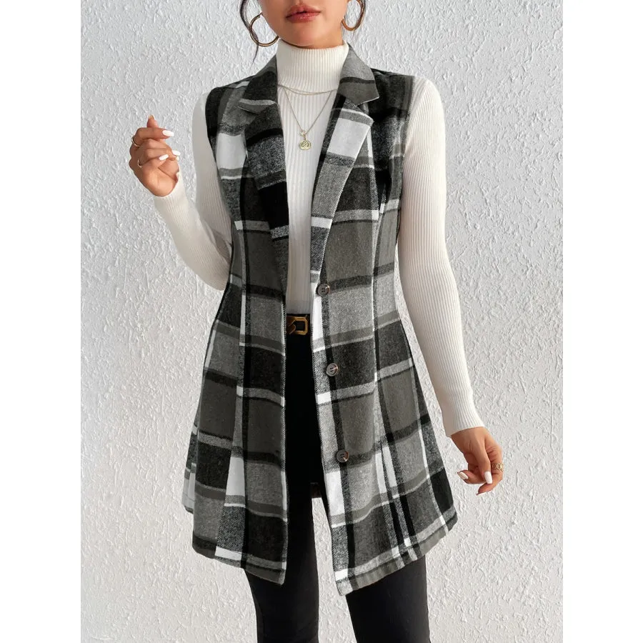 Plaid Vest Coat Button Up