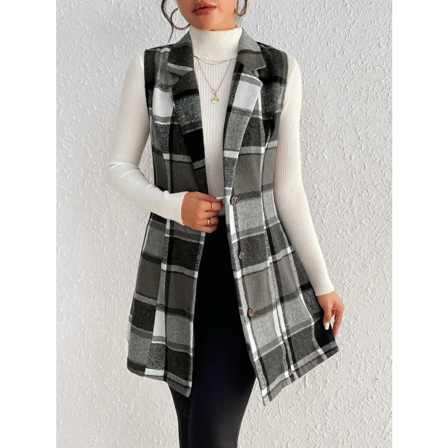 Plaid Vest Coat Button Up